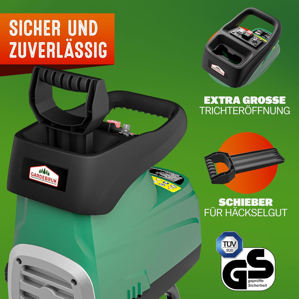 Elektrischer Walzenhäcksler DBHC002 3100 W bis 44 mm Aststärke mit 2 x 60 L Auffangbeuteln