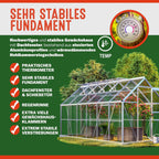 Aluminium Gewächshaus 7,2m² 380x190cm Treibhaus Polycarbonat 4mm 4 Dachfenster mit Fundament