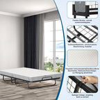 Klappbett 90 × 200 cm mit 13 cm Matratze bis 200 kg Metallrahmen Rollen Staubschutzhülle und waschbarem Bezug