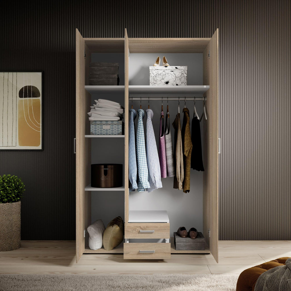 Kleiderschrank 3-türig 58-792-66 120 x 195 x 55 cm Drehtürenschrank mit Spiegeltür 2 Schubladen und 3 Regalböden