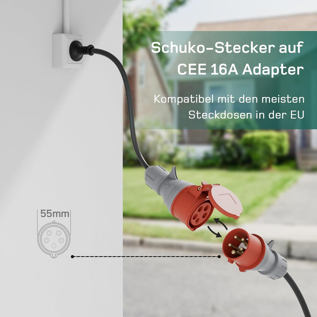 Mobile Wallbox deM2D11B10 11 kW Typ 2 Ladegerät 3-phasig 6-16 A mit App-Steuerung 10 m Ladekabel CEE 16A 400V