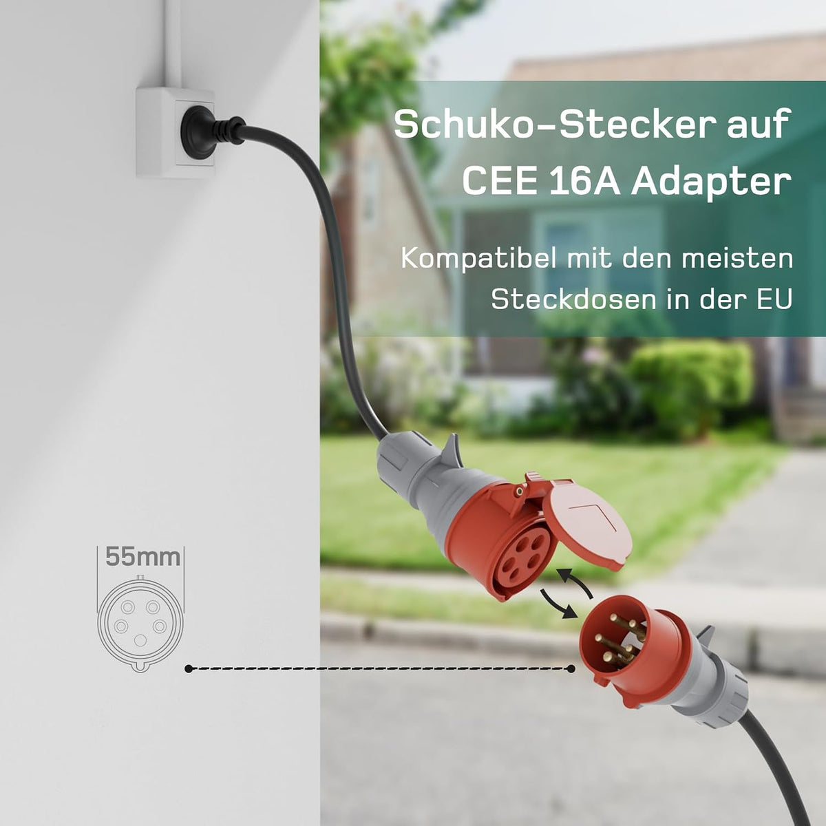 Mobile Wallbox deM2D11B10 11 kW Typ 2 Ladegerät 3-phasig 6-16 A mit App-Steuerung 10 m Ladekabel CEE 16A 400V