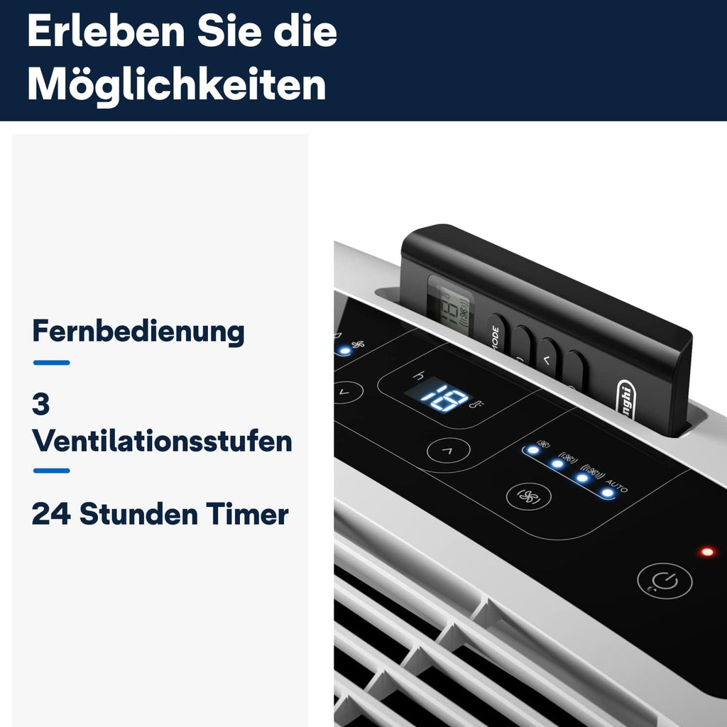 Mobile Klimaanlage PAC EM82 2,4 kW 9400 BTU mit Entfeuchter 24 h Timer 63 dB und Abluftschlauch