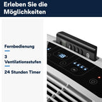 Mobile Klimaanlage PAC EM82 2,4 kW 9400 BTU mit Entfeuchter 24 h Timer 63 dB und Abluftschlauch