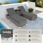 Gartenliege Set 2 Personen mit Tisch 403088 Aluminium Polyrattan Sonnenliegen 5-fach verstellbar inkl Schutzhülle Grau