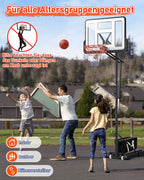 Höhenverstellbarer Basketballkorb LM052 145–305 cm mit 110 x 75 cm Rückwand Rollen und befüllbarer Standbasis