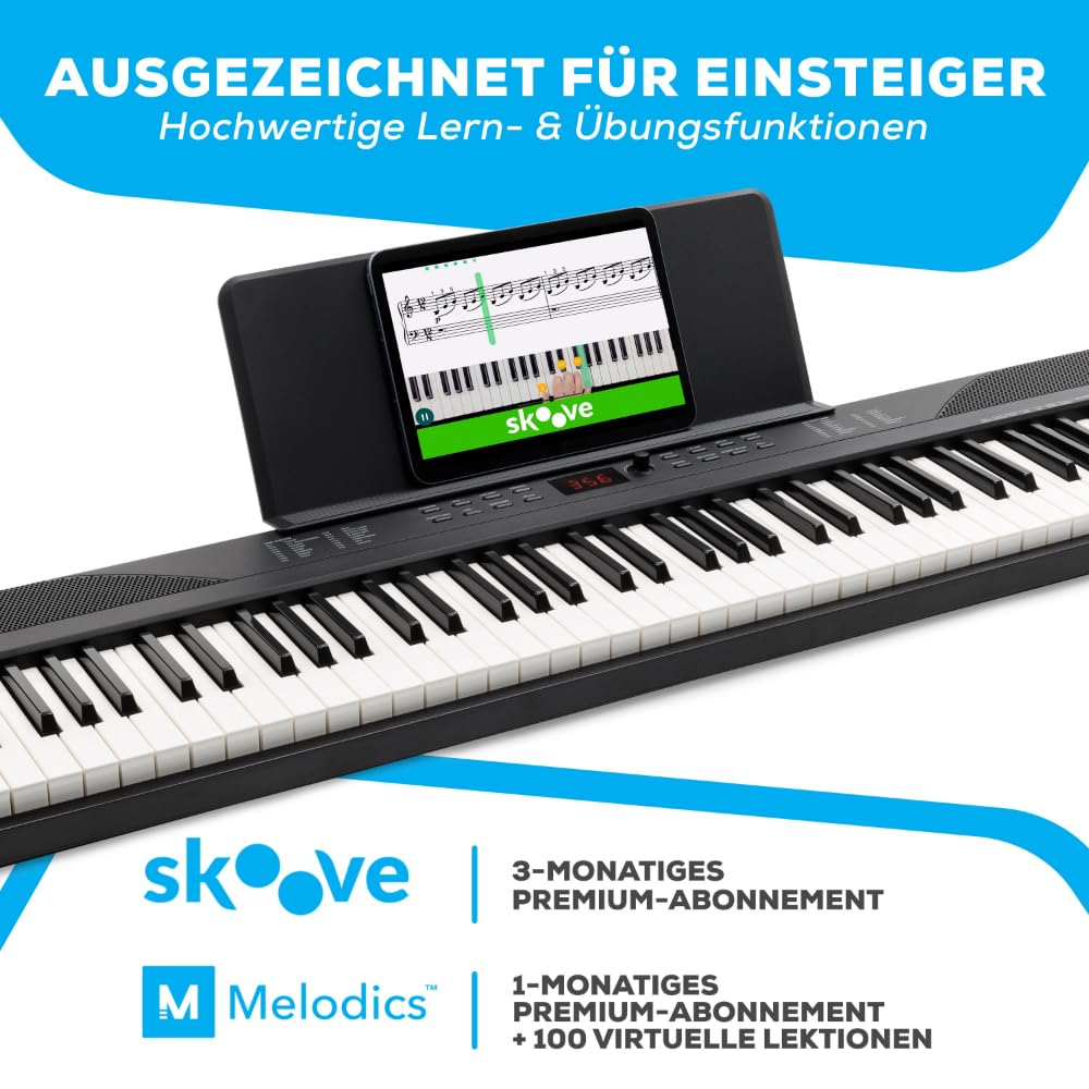 Digitalpiano Recital Play 88 Tasten 480 Sounds USB MIDI mit Ständer Sustain-Pedal Kopfhörer und Tragetasche