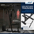 Kraftstation ProfiGym 2000 Modell 24808 mit 40 kg Gewichten Latzug Butterfly Seilzug und Beinstrecker Schwarz