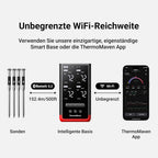 Kabelloses Fleischthermometer P4 4 Sonden 6 Sensoren WiFi Bluetooth 5.3 IPX8 App Grillthermometer Bratenthermometer