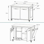 Outdoor-Küchenschrank mit Edelstahlplatte 2 Türen 4 Rollen Gasflaschenhalterung 127 x 67 x 90 cm