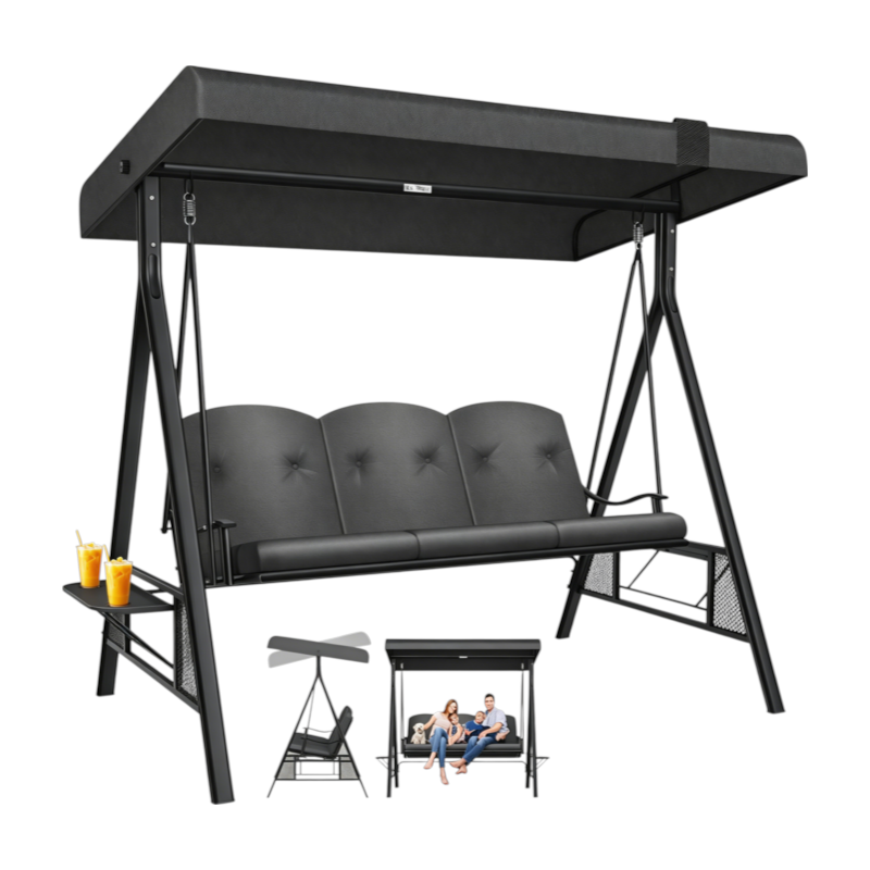 Hollywoodschaukel 3-Sitzer mit Sonnendach Sitzpolster Edelstahlrahmen bis 360 kg Anthrazit Sitztiefe 118 cm