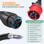 Mobile Wallbox 11kW mit App 400V 16A 3-phasig 7,6m Typ 2 Ladekabel CEE IP66 OLED Wandmontage für E-Autos