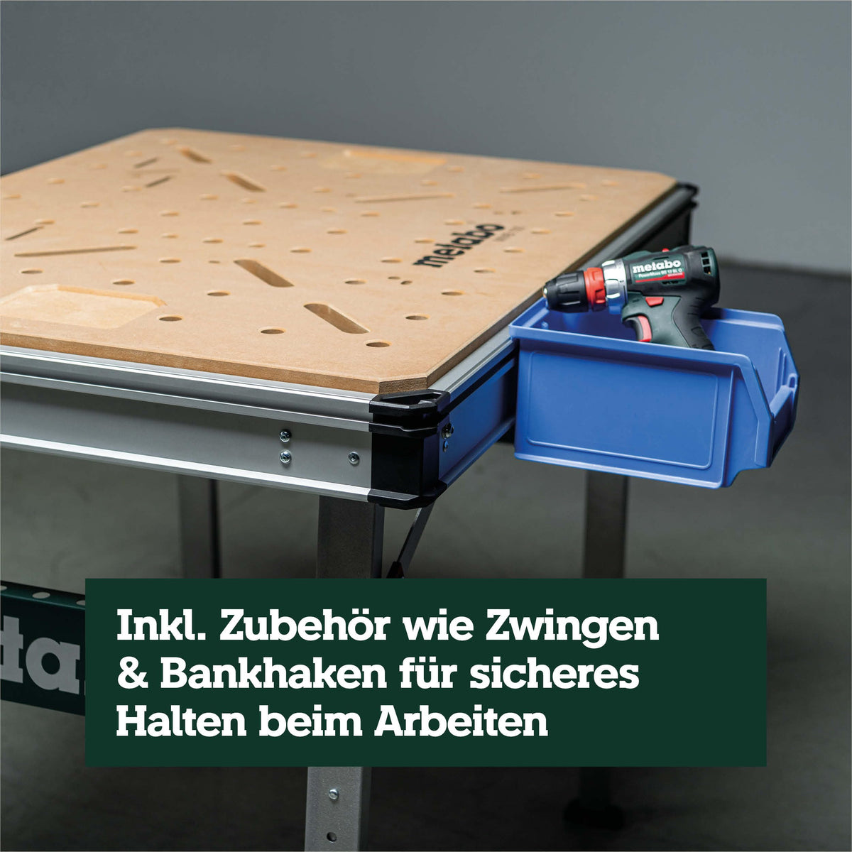 Multifunktionstisch MWB 100 Klappbare Werkbank Montagetisch mit 120 kg Traglast höhenverstellbar 2 Einhandzwingen 4 Bankhaken und 2 Eckverbinder