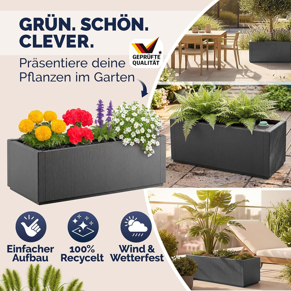 Blumenkasten 4er Set Ethica 80L 80x36x35cm Kunststoff Pflanzkasten mit Ablaufboden frostbeständig