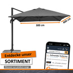 Rechteckiger Ampelschirm RHODOS GRANDE 400 x 300 cm aus Polyester mit Aluminiumgestell Kurbel 360° drehbar Anthrazit
