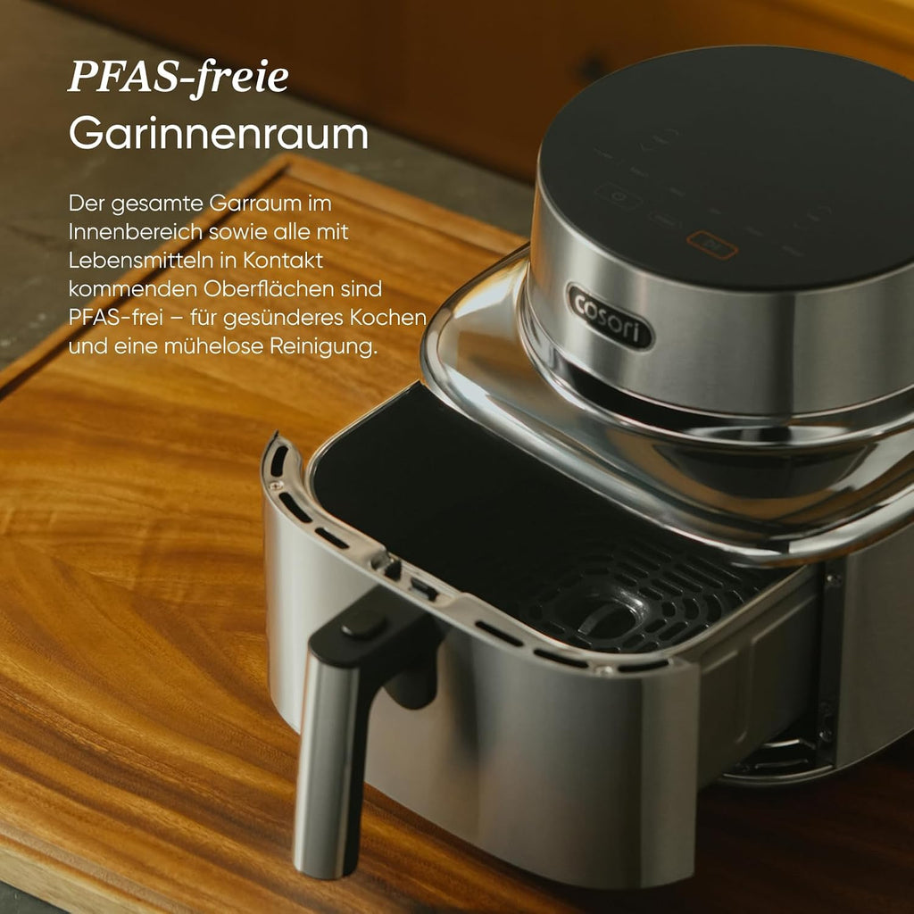Heißluftfritteuse mit Keramikbeschichtung ICONIC SE601S 6,2L 7-in-1 1725W PFAS-freier Garraum Edelstahl