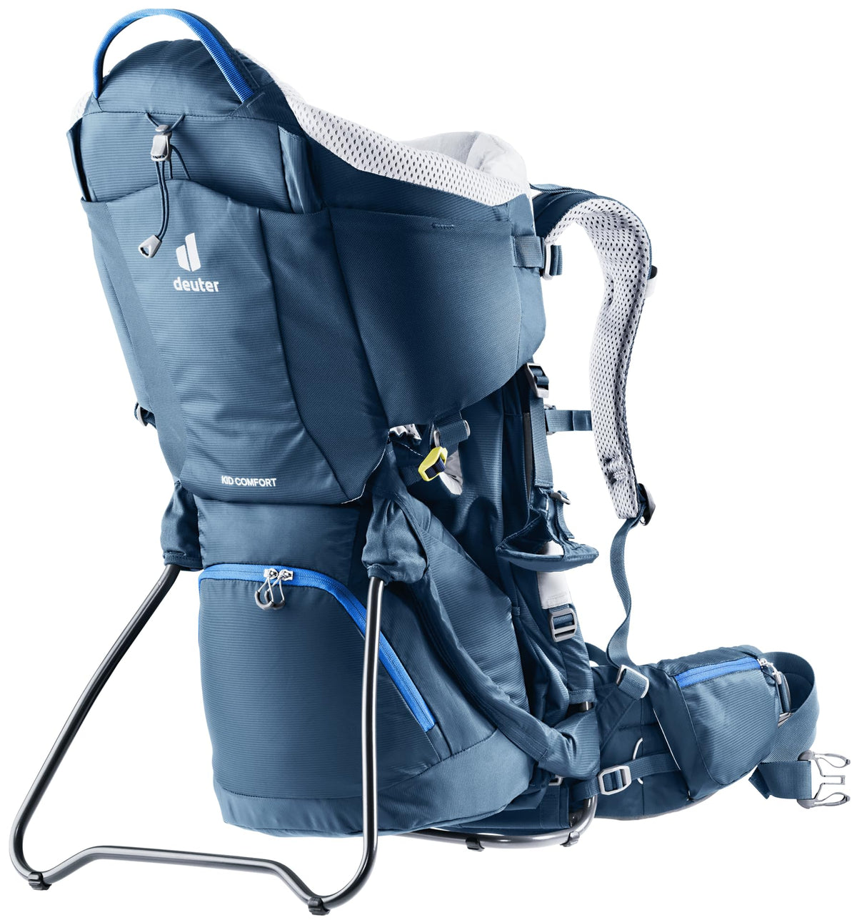 Kindertrage Kid Comfort mit verstellbarer Rückenlänge und Kindersitz Sonnendach VariFlex Hüftflossen bis 22 kg Blau