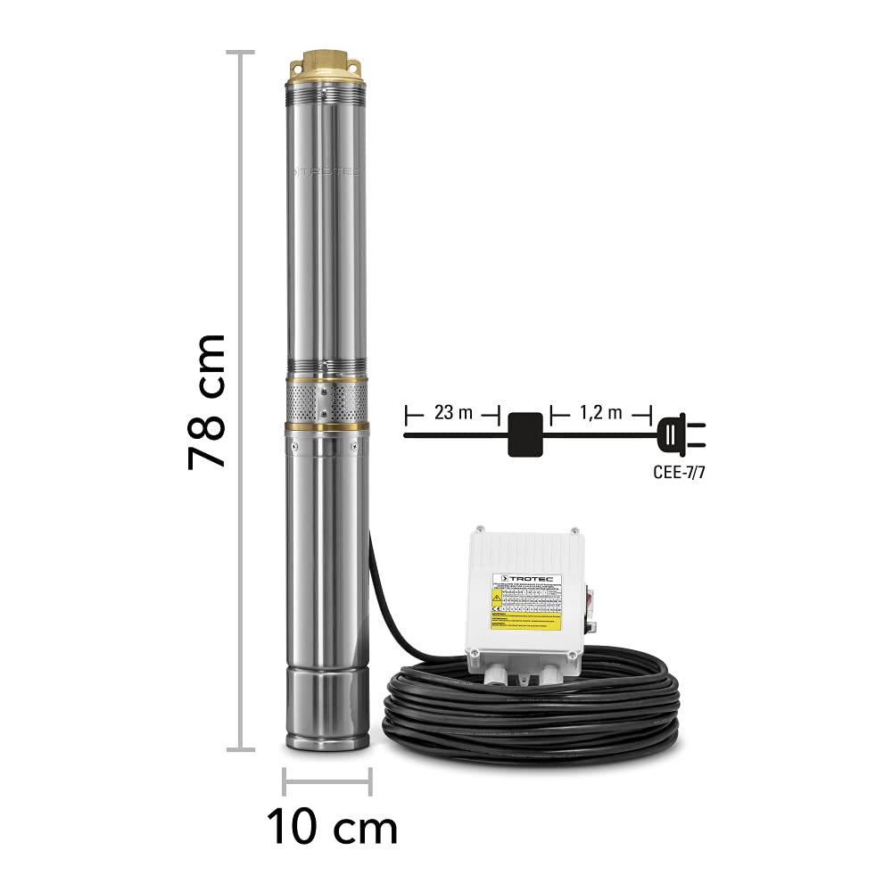 Tiefbrunnenpumpe TDP 5500 E Edelstahl 6000 l/h 550 W 5,8 bar IP68 20 m Eintauchtiefe