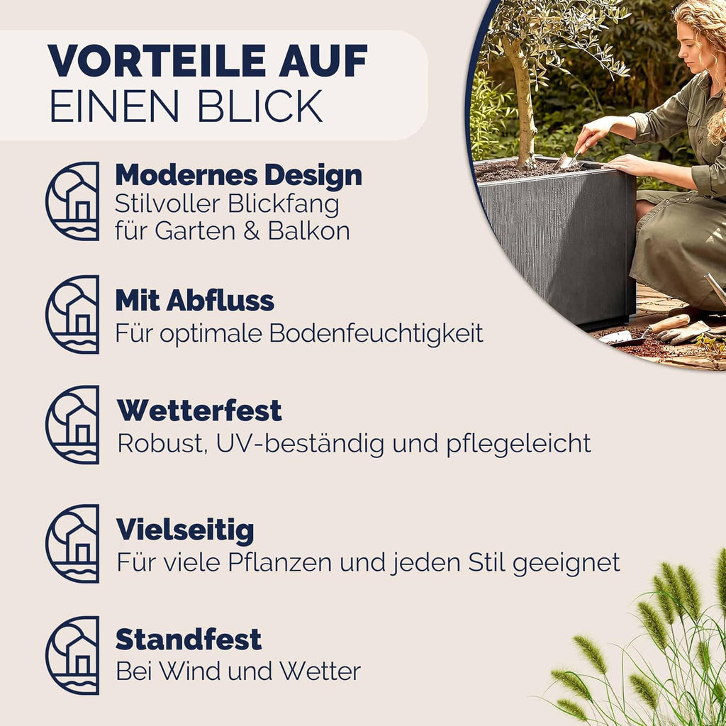 Blumenkasten 4er Set Ethica 80L 80x36x35cm Kunststoff Pflanzkasten mit Ablaufboden frostbeständig