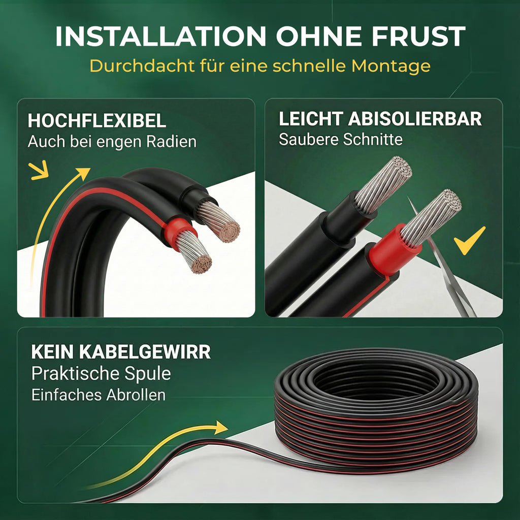 PV-Solarkabel H1Z2Z2-K 6 mm² 100 m Rolle Schwarz Kupfer 1500 V UV-beständig TÜV-zertifiziert