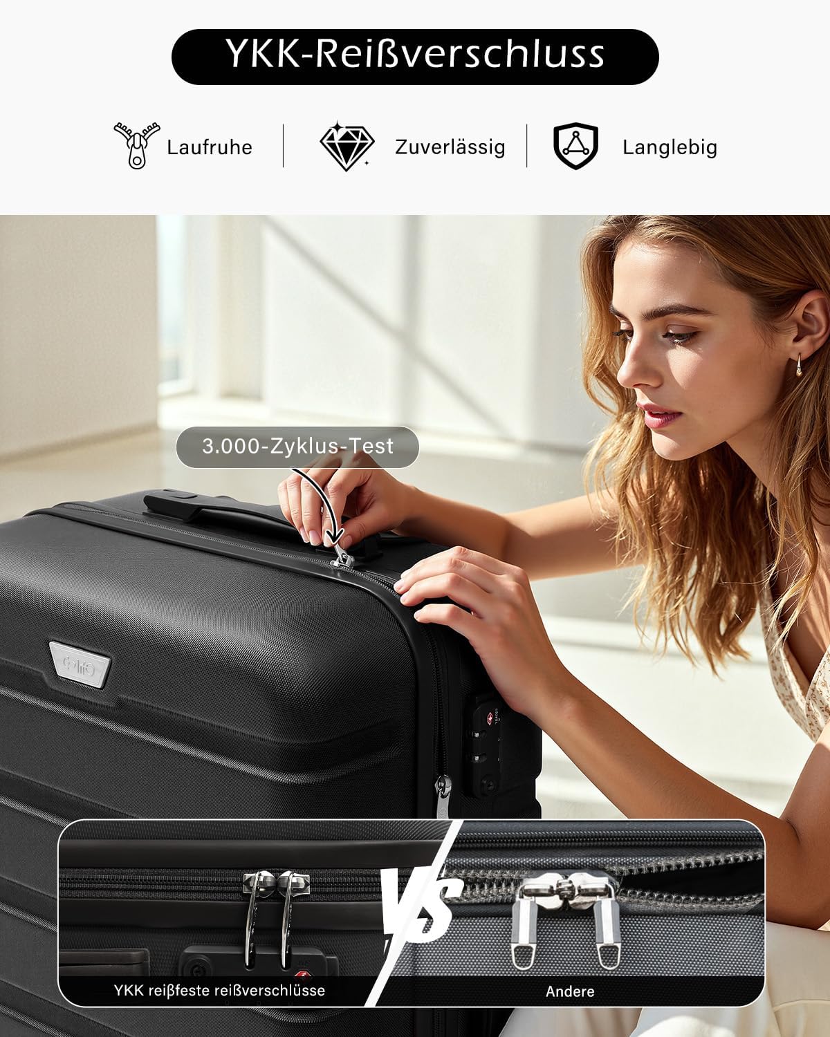 Kofferset Hartschale 3-teilig DE13 M L XL 65 L mit 360° Rollen TSA Schloss und 2 Griffen