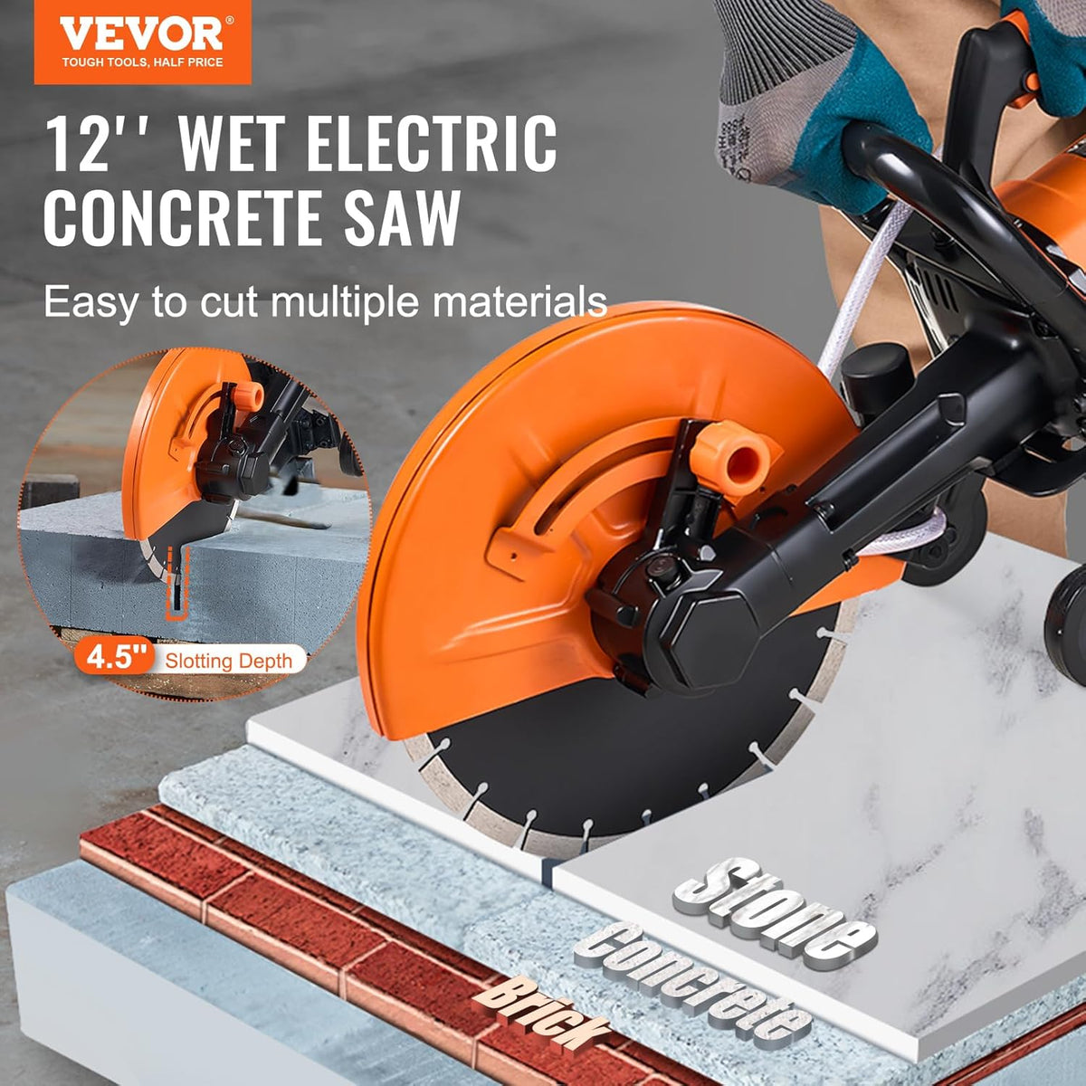 Betonsäge 305 mm 2800 W Nass- und Trockenschnitt 114 mm Schnitttiefe für Beton Stein Ziegel DC305 Wasser