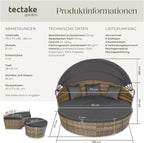 Polyrattan Sonneninsel Santorin II wetterfest 175 x 171 cm mit Sonnendach und Kissen