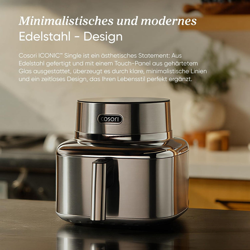 Heißluftfritteuse mit Keramikbeschichtung ICONIC SE601S 6,2L 7-in-1 1725W PFAS-freier Garraum Edelstahl