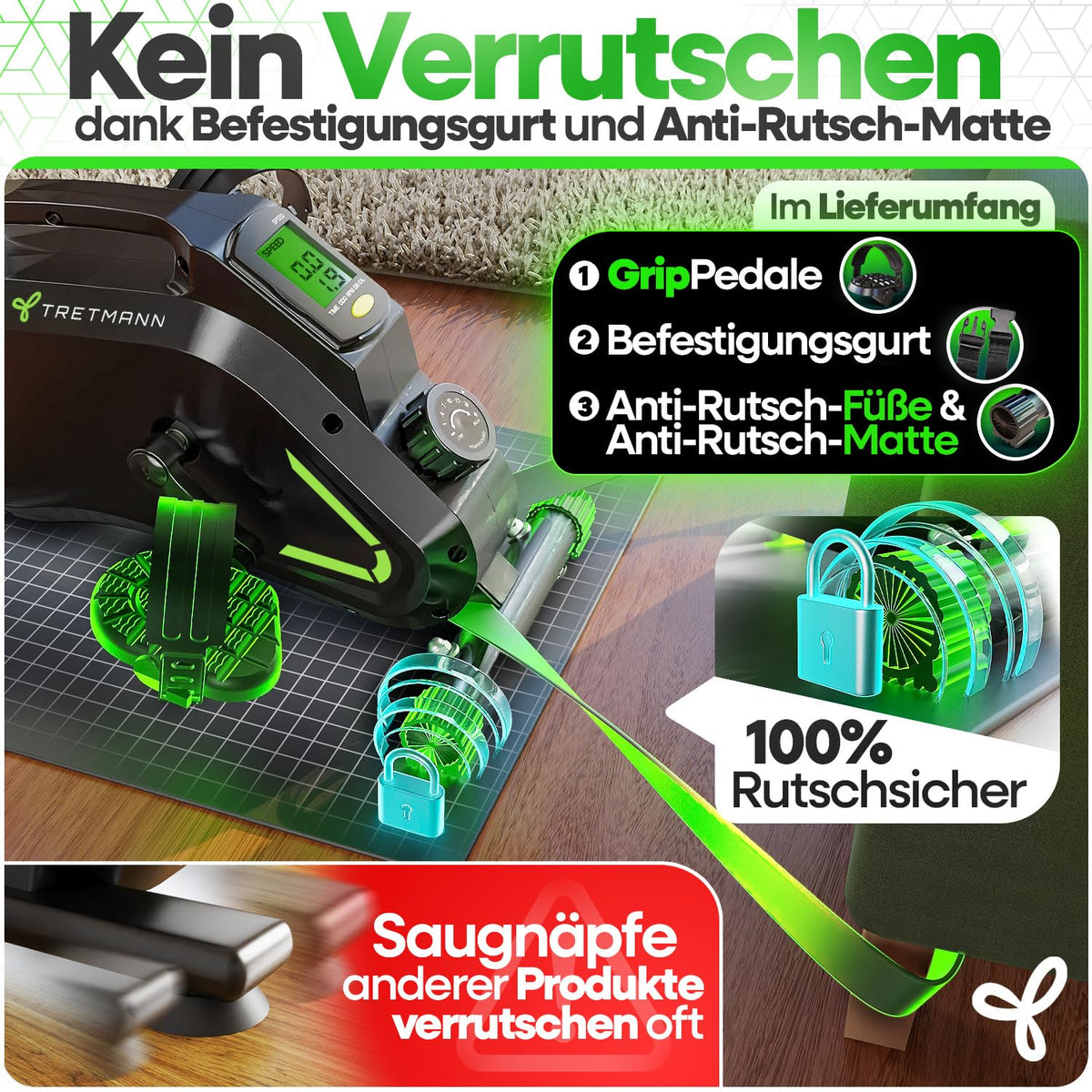 Pedaltrainer PT-HT-01 mit 16 Widerstandsstufen für Arm- und Beintraining mit Befestigungsband