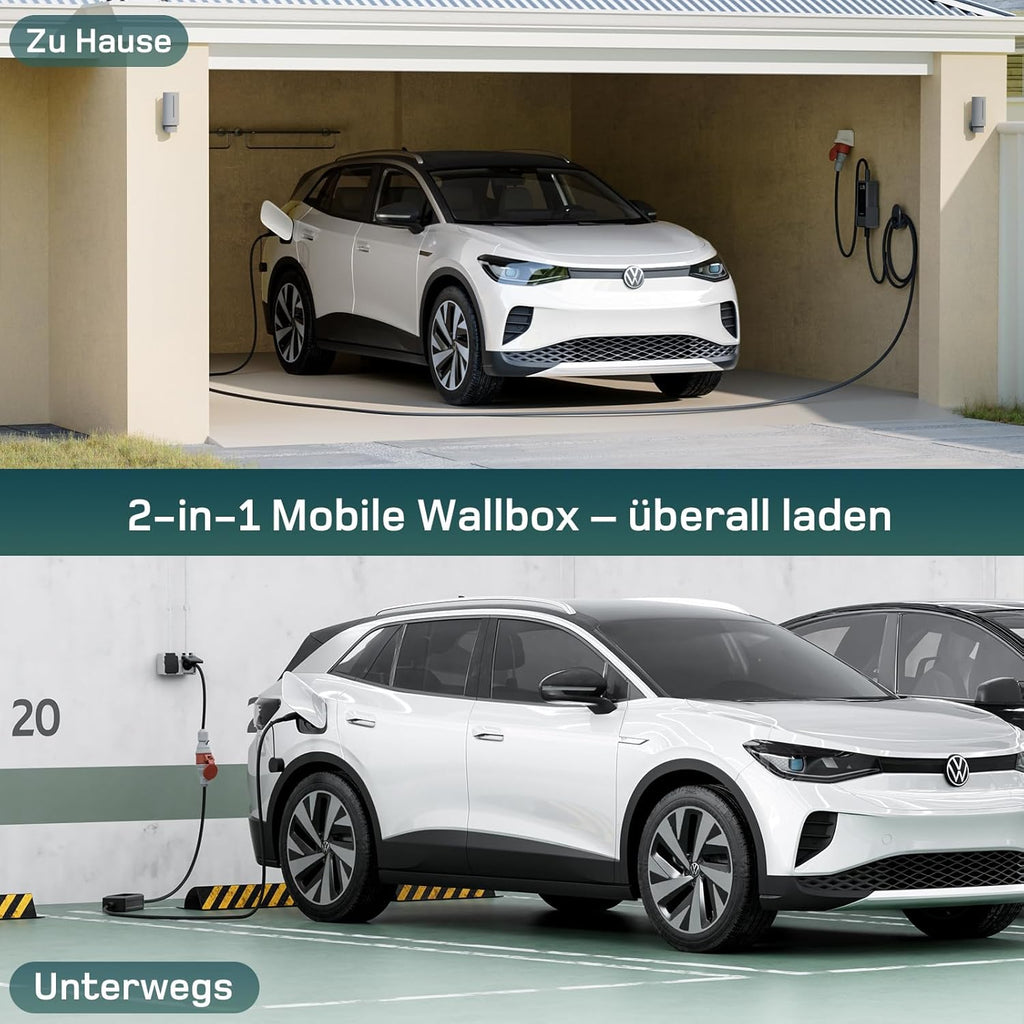 Mobile Wallbox deM2D11B10 11 kW Typ 2 Ladegerät 3-phasig 6-16 A mit App-Steuerung 10 m Ladekabel CEE 16A 400V