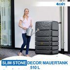 Regentonne Slim Stone Decor 510 Liter Mauertank 80 x 60 x 123 cm in Steinoptik mit Auslaufhahn