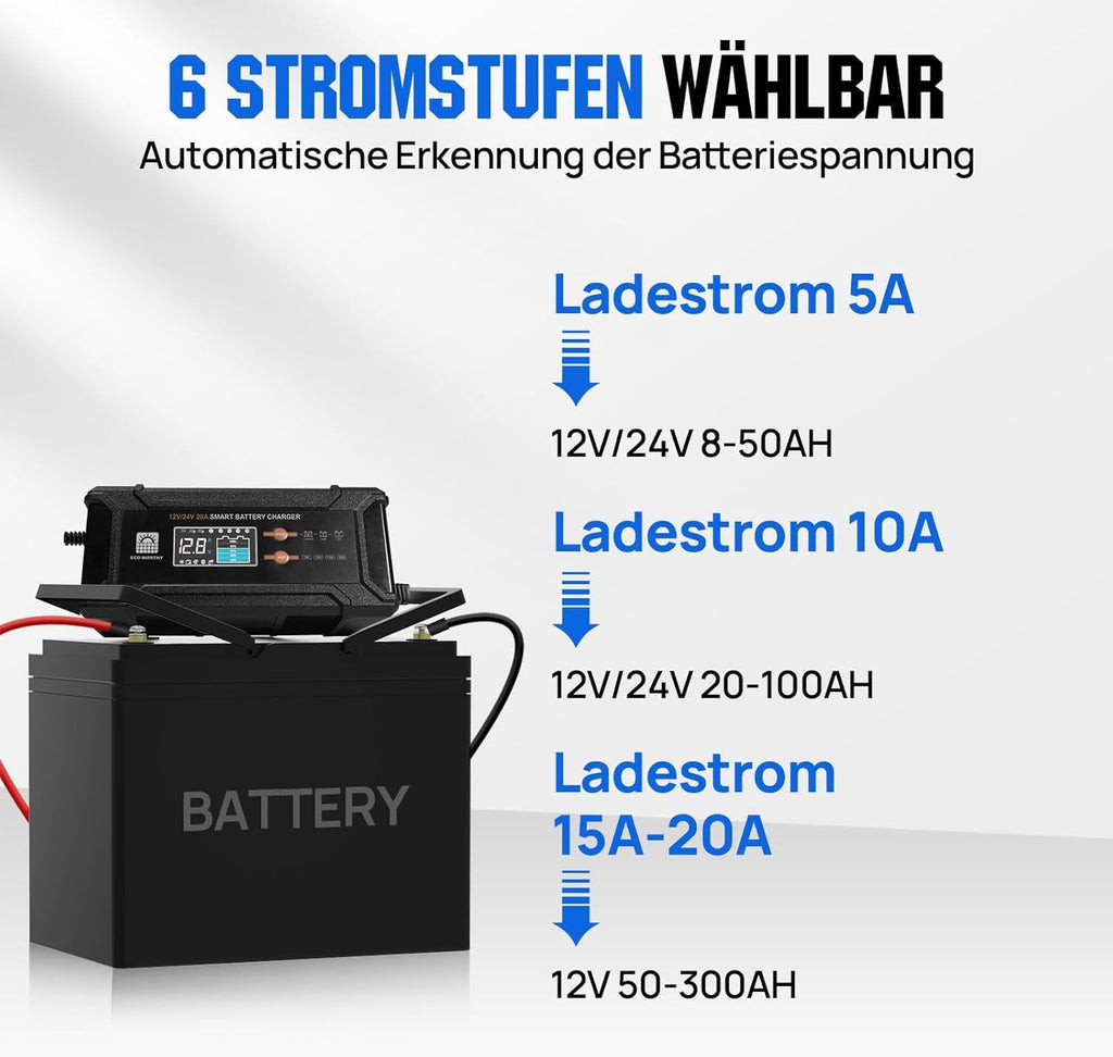 LiFePO4 Batterie 12V 100Ah mit Bluetooth BMS und 12/24V 20A Ladegerät Low Temperatur Schutz für Wohnmobil Boot