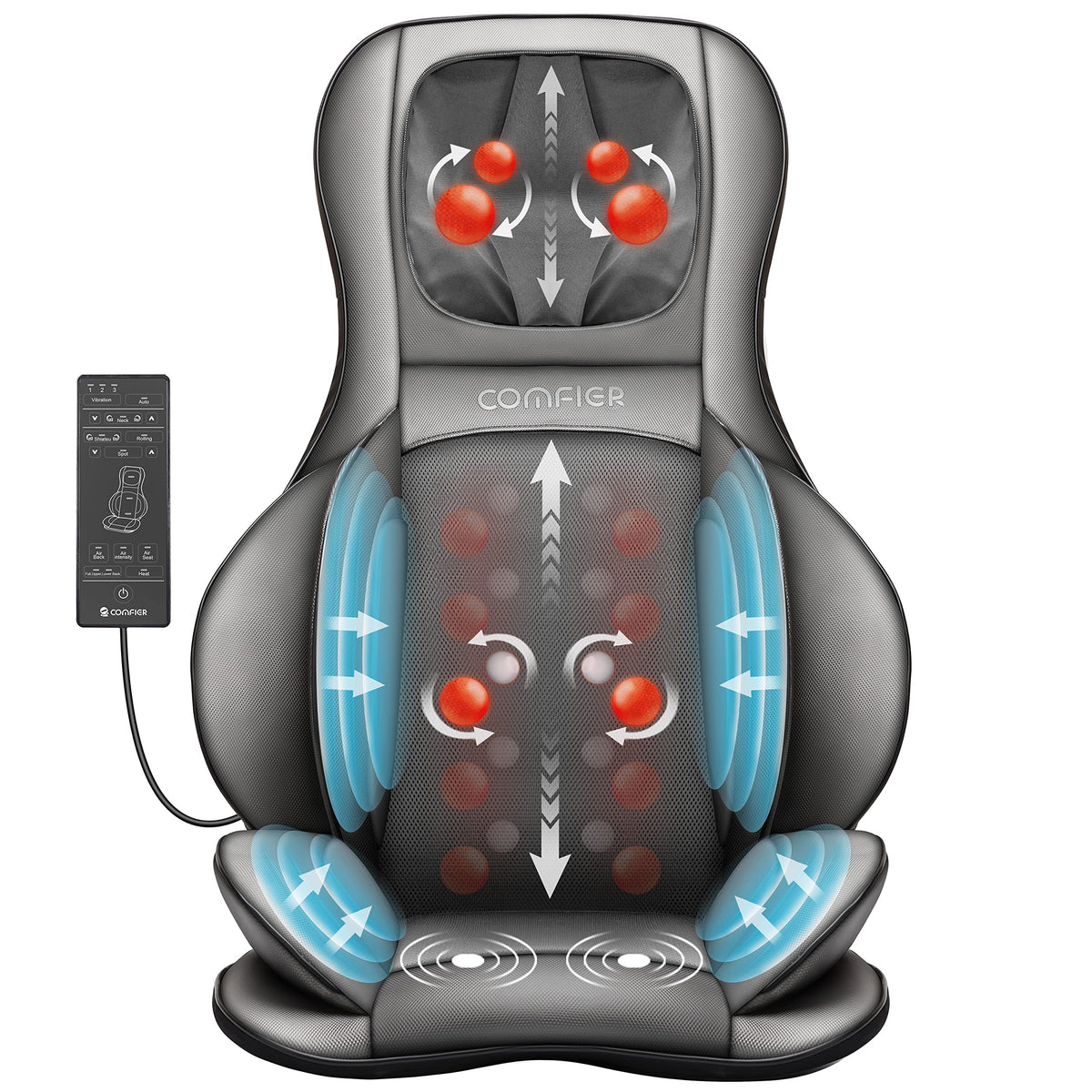 Shiatsu Massagesitzauflage mit Wärme 3D-Knetmassage Rollenmassage 3 Intensitätsstufen 15-Minuten-Timer für Nacken Rücken Schultern