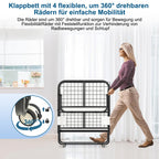 Klappbett 90 × 200 cm mit 13 cm Matratze bis 200 kg Metallrahmen Rollen Staubschutzhülle und waschbarem Bezug