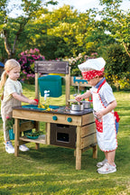 Outdoor Spielküche E3193 aus Kiefernholz für Kinder ab 3 Jahren mit Herd Backofen Spüle Wassertank und Küchenzubehör