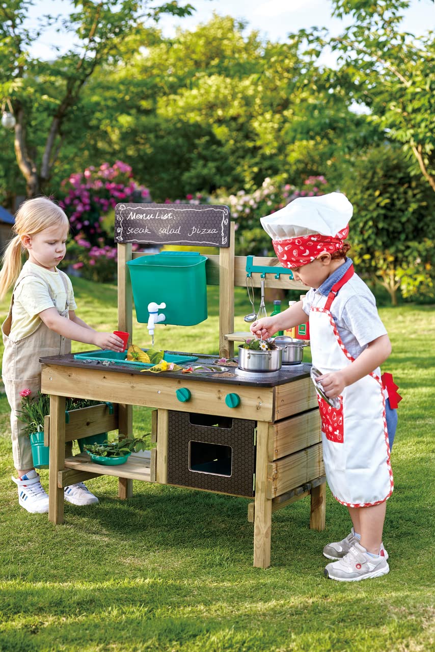 Outdoor Spielküche E3193 aus Kiefernholz für Kinder ab 3 Jahren mit Herd Backofen Spüle Wassertank und Küchenzubehör