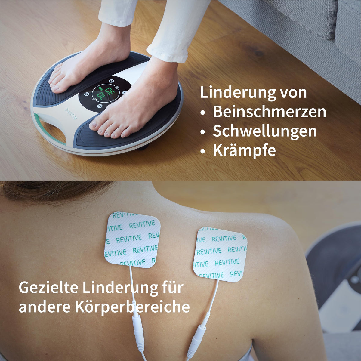 Durchblutungs-Stimulator Medic mit NMES-Technologie und TENS-Pads zur Anwendung an Beinen und Körper kabellos