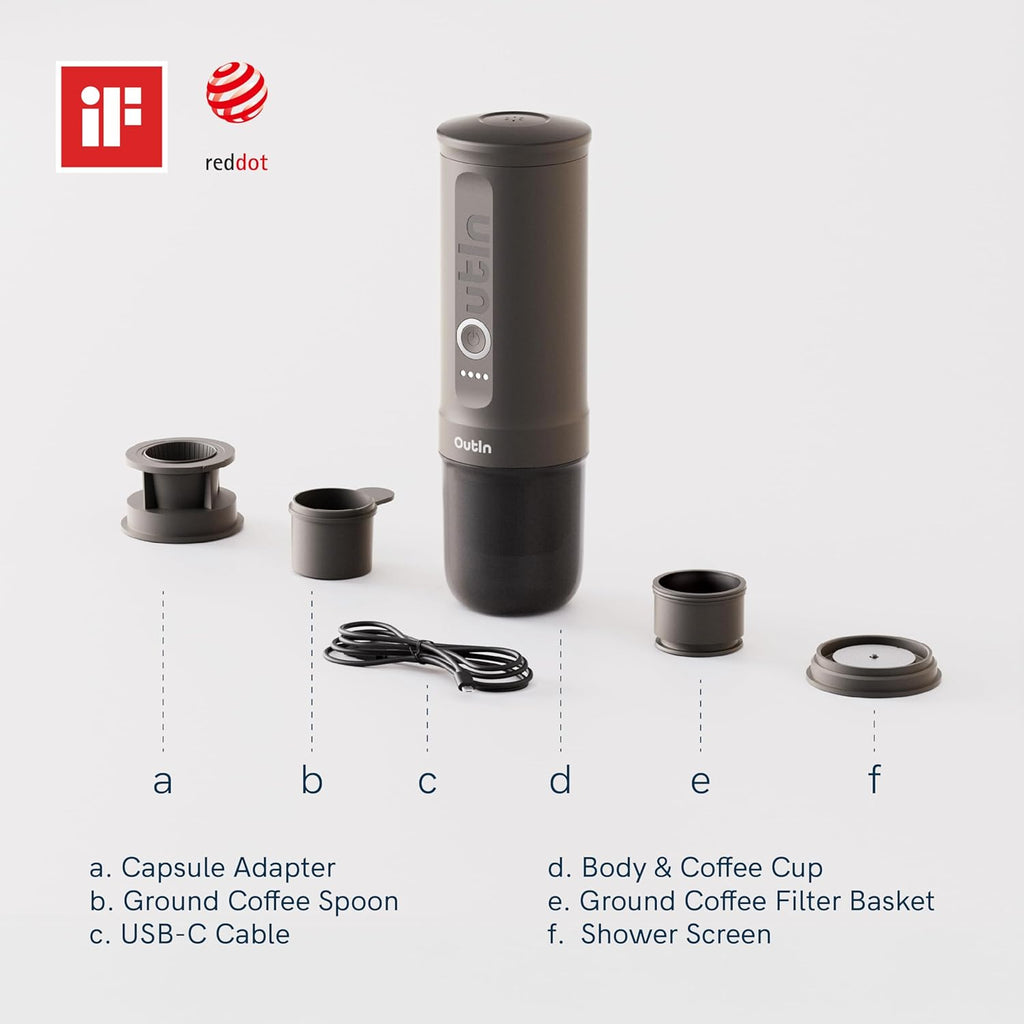 Espressomaschine tragbar Nano OTEM-01-SG-UK Akku USB-C Selbsterhitzung 20 Bar 2-in-1 Kapsel gemahlener Kaffee Space Grey
