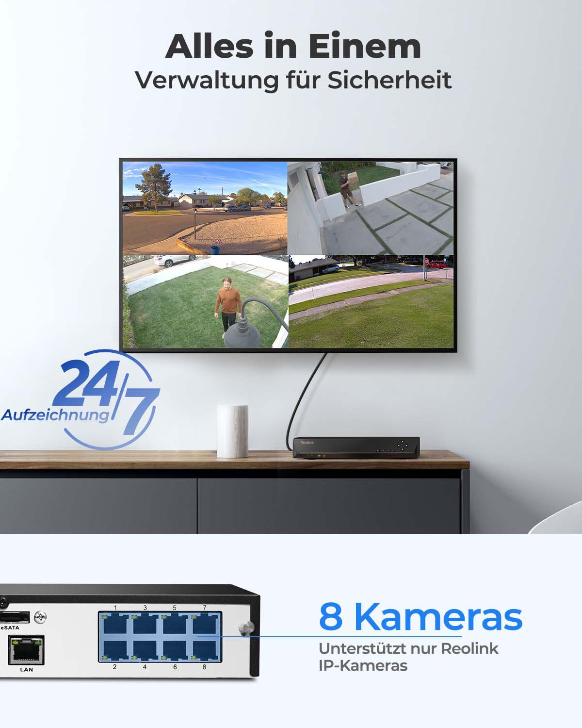 PoE NVR Überwachungsrekorder RLN8-410 8 Kanäle 2 TB Festplatte 4K IP-Kamera Unterstützung