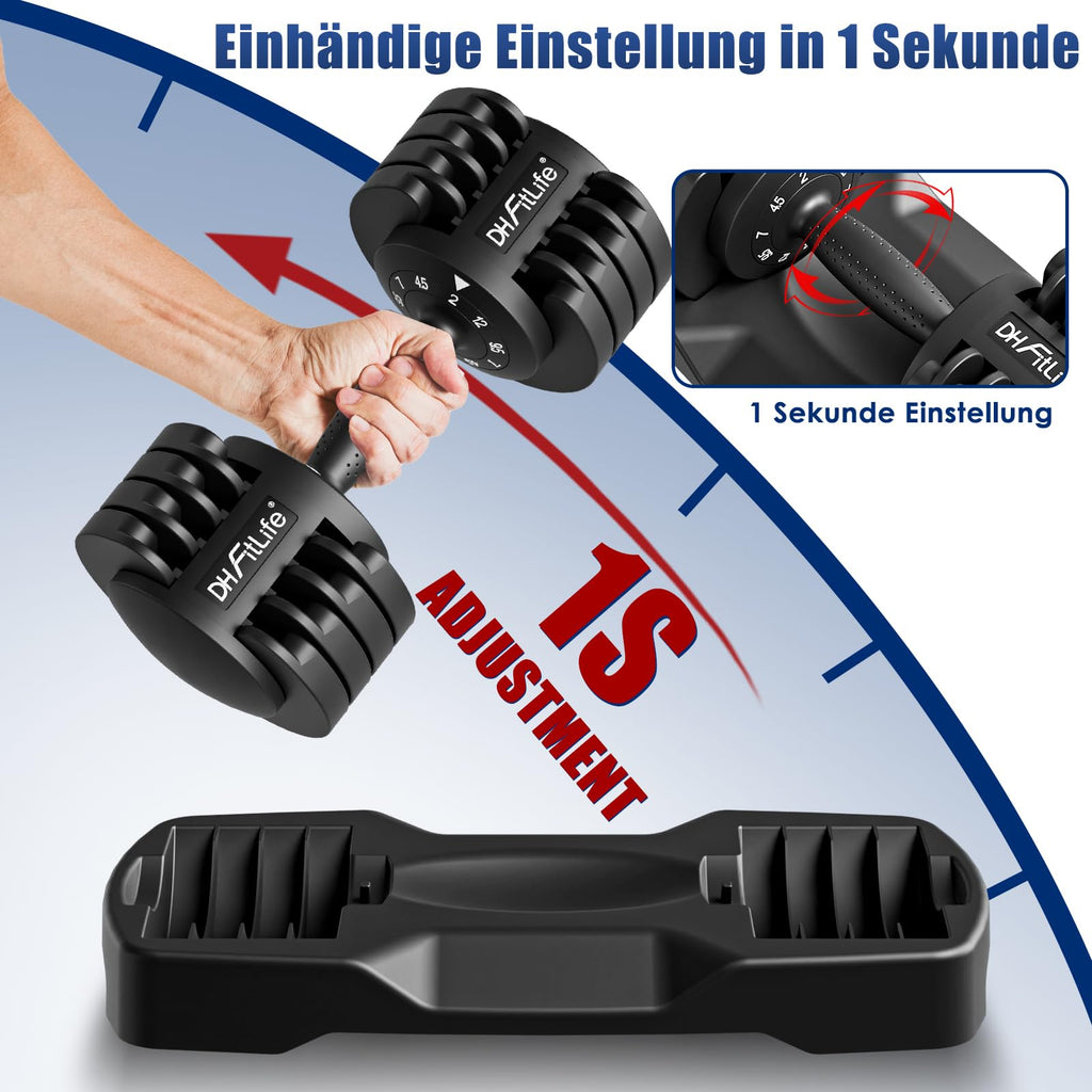 Verstellbare Kurzhanteln 5-in-1 2–12 kg 5 Gewichtsstufen mit Ablageschale Anti-Rutsch-Griff 2er Set