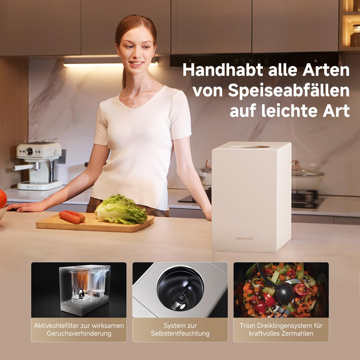 Küchenabfallzerkleinerer SF25 CVF70A 2,5 l Dreifach-Klingensystem Aktivkohlefilter Hochtemperatur-Selbstreinigung 27 dB