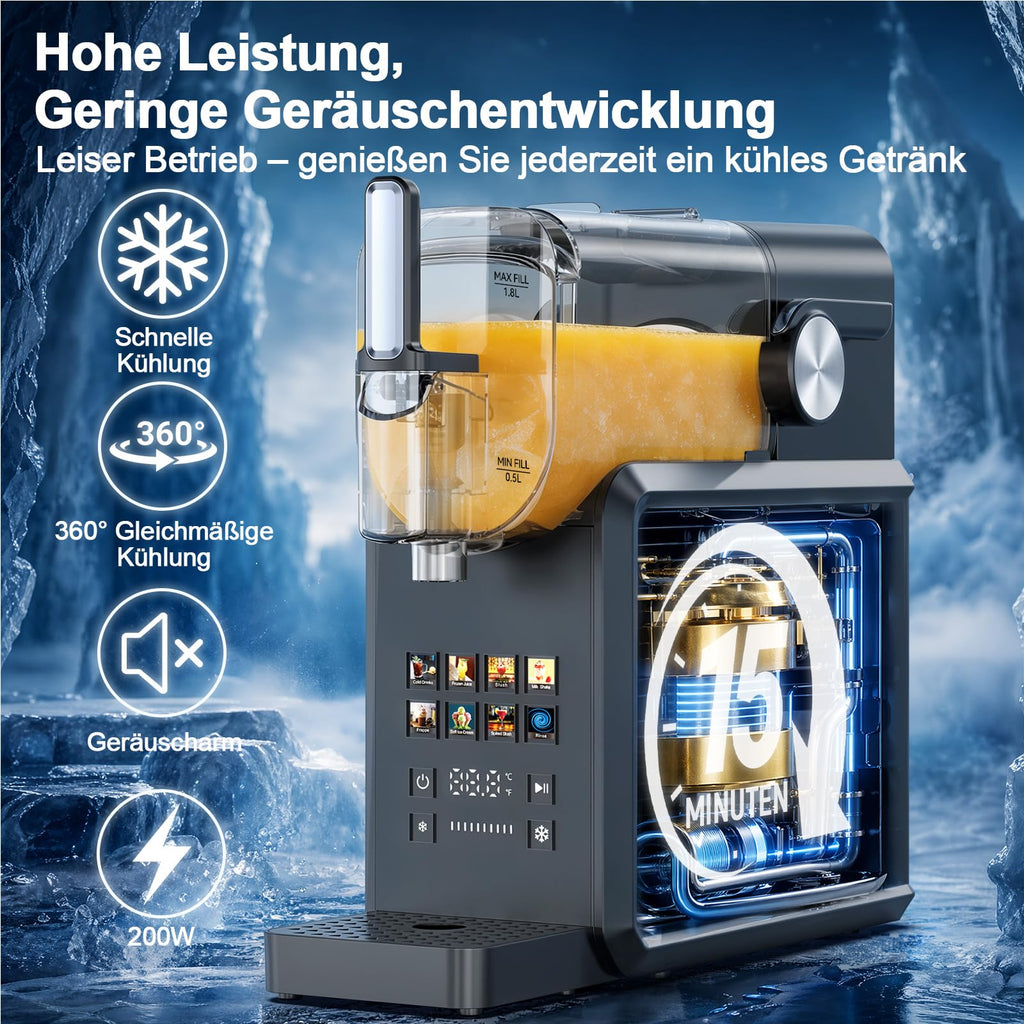 Slushmaschine 2,7 l mit 8 Programmen One-Touch Start Selbstreinigung für Slush Frappé Milchshake und gefrorene Getränke