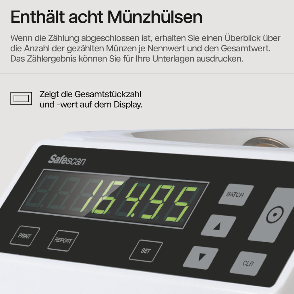 Euro Münzzähler und Münzsortierer 1250 zum Zählen und Sortieren gemischter Euro Münzen nach Stückelung mit Wertanzeige