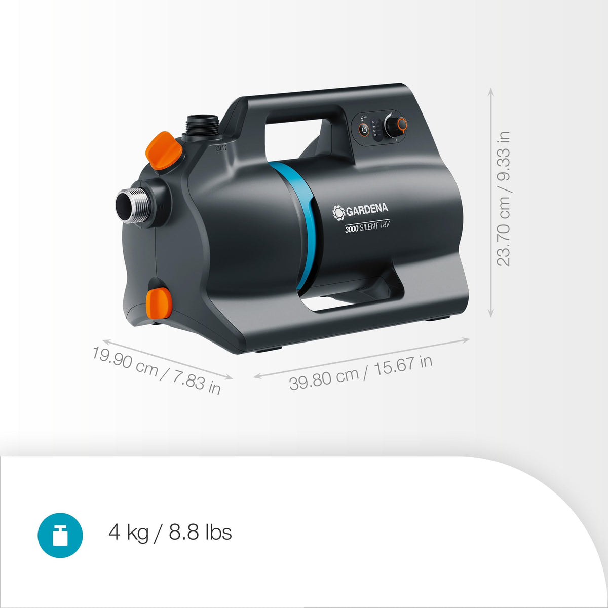 Akku-Gartenpumpe 3000 Silent 18V P4A 3000 l/h 14610-20 mit Akku und Ladegerät für Gartenbewässerung