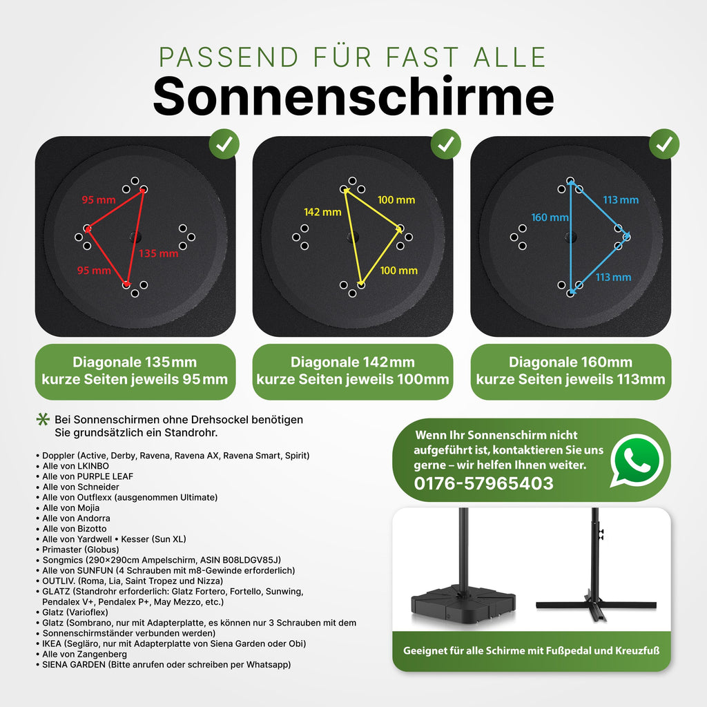Sonnenschirmständer 162 kg befüllbar mit Rollen für Ampelschirme 84x84x21 cm Wasser Sand fahrbar