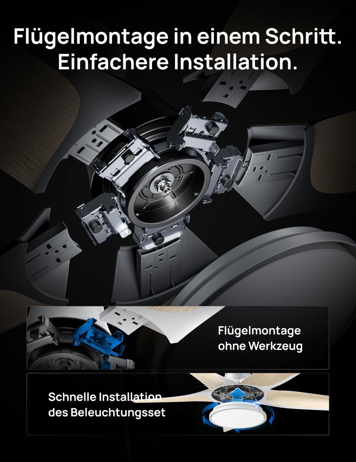 Deckenventilator mit LED Licht 132 cm dimmbar RGB Ambientlicht 54 W DC Motor App Alexa Steuerung