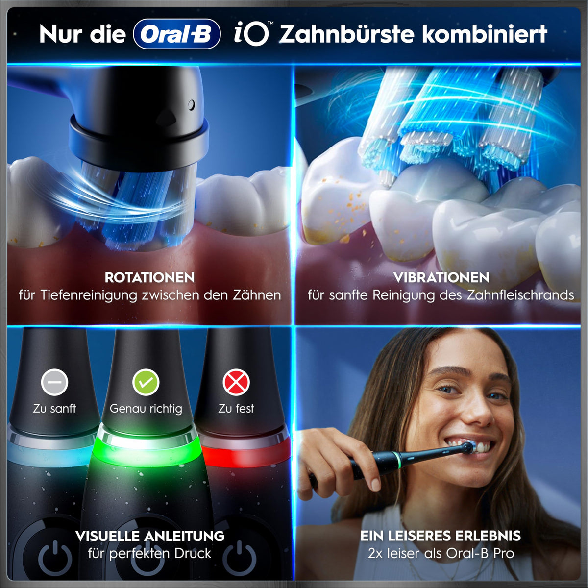 Elektrische Zahnbürste iO Series 10 7 Putzmodi iO Sense 3 Aufsteckbürsten Lade-Reise-Etui Schnellladestation
