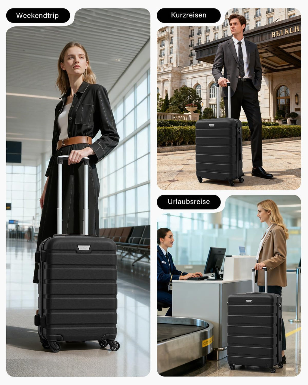 Kofferset Hartschale 3-teilig DE13 M L XL 65 L mit 360° Rollen TSA Schloss und 2 Griffen