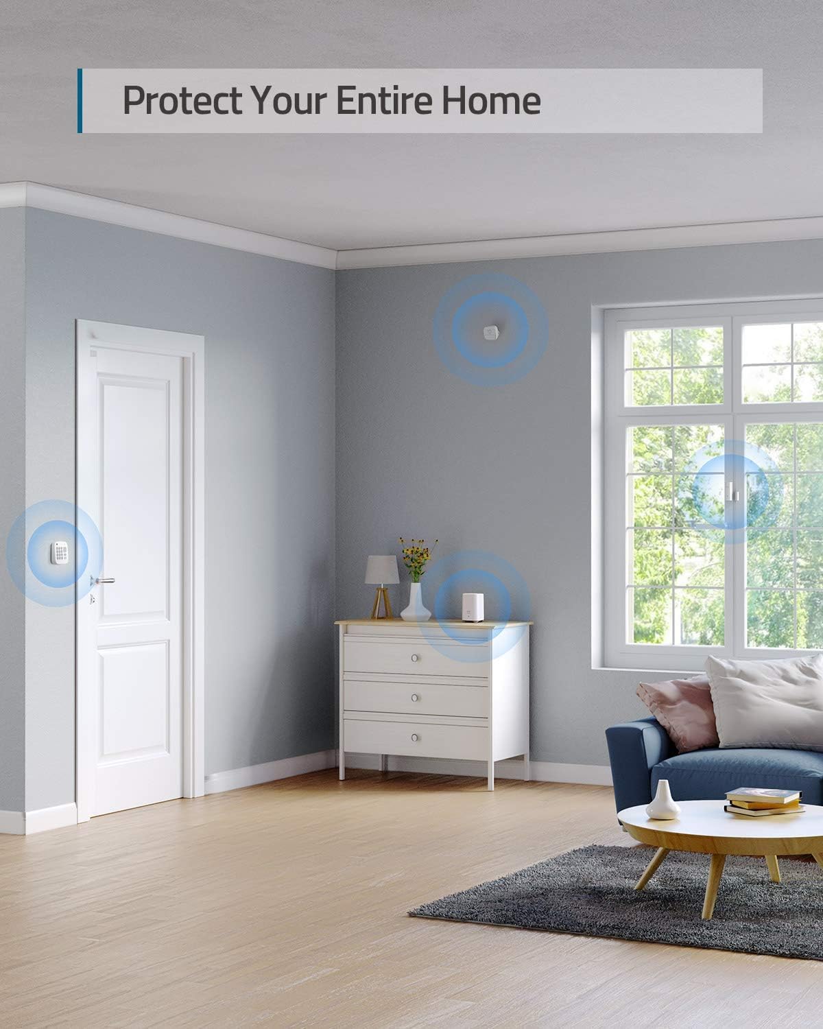 5-teiliges Smart Home Sicherheitssystem mit Bewegungssensor App-Steuerung 2560 x 1440 und 2 Tür- und Fenstersensoren