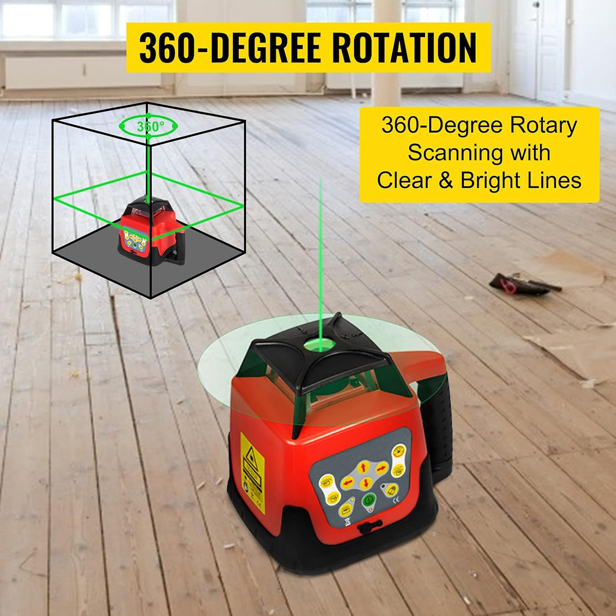 Rotationslaser Linienlaser 360 Grad 500 m Reichweite grün selbstnivellierend Außenbereich Arbeitszeit 20 h